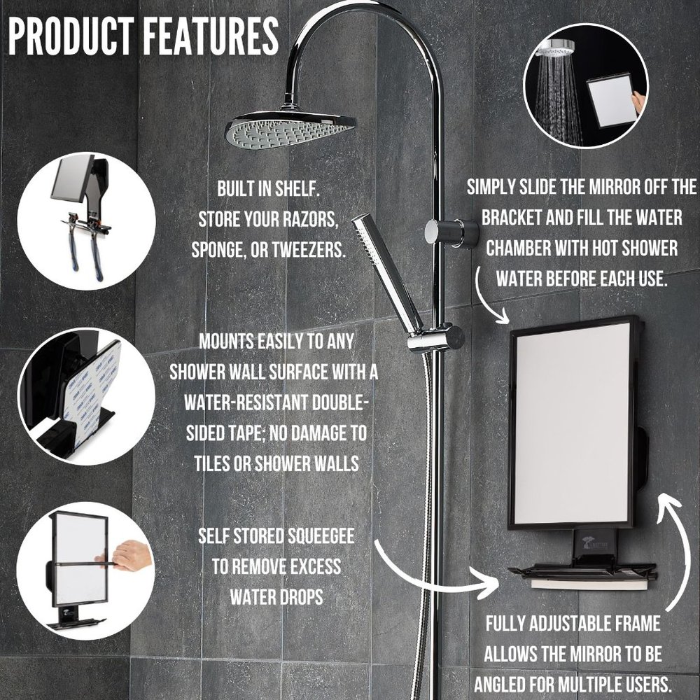 Ultimate Fogless Shower Bathroom Mirror, Bigger Reflective Surface & Thinner Fra